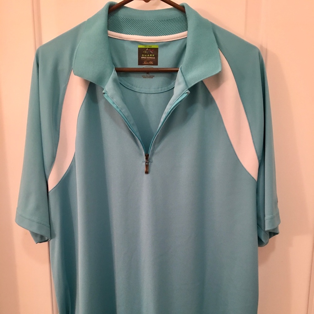 Sky Blue & White Zip up Golf Polo Shirt Tasso Elba
